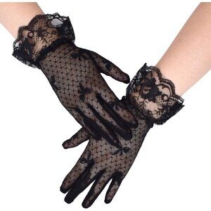 Women's Short St121-Black Lace Open Half Finger Gloves Wedding Party Prom